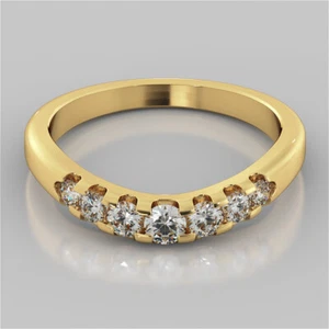 0.37 Ct Round Real Diamond Engagement Eternity Band 18K Yellow Gold Ring Size 6 - Picture 1 of 4