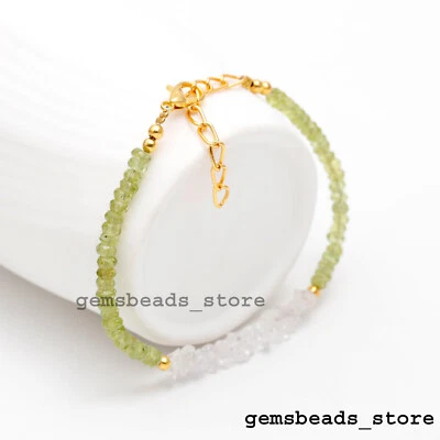 Arizona Peridot + weißer Herkimer Diamant Quarz 3-4 mm Edelstein Perlen Armba... - Bild 1 von 4