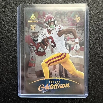 2023 Panini Luminance Blue #107 Jordan Addison /150 Rookie Minnesota Vikings SP - Image 1 of 2