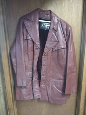 Jaqueta de couro vintage Montgomery Ward 46 T anos 70 forro removível de pele sintética - Imagem 1 de 4