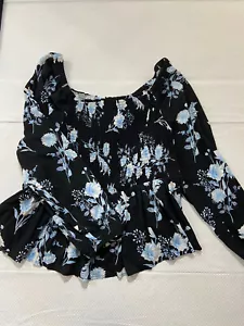 Torrid Baby Doll Floral Black/Blue Long Sleeve Sheer Gathered Detail Size 2 - Picture 1 of 9