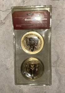 Vintage Pair Heavy Lacquered Brass Elephant Head 5" Curtain Decorative Tiebacks - Picture 1 of 12