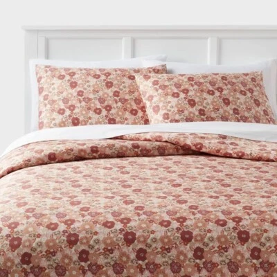 Room Essentials Queen Pink Floral Cotton Blend Sateen Duvet & 2 Sham 3 Pc Set - Image 1 of 4