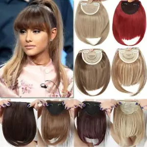 One Piece As Human Hair Neat Side Bangs Clip In Fringe Front Fake Hair Extension - Picture 1 of 36