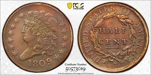 1809/6 *9 Over Inverted 9*Classic HALF CENT *PCGS XF* RARE *FREE SHIPPING! - Picture 1 of 4