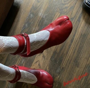 Mujeres Zapatos Punta Dividida Cuero Tabi Correa al Tobillo Tacones Bloque Bomba Mary Jane Zapatos - Imagen 1 de 14