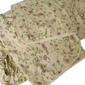 Shabby Chic Cottage Full Sheet Set Pale Yellow Pink Rosebuds Floral Cotton NEW