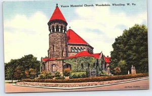 Tarjeta postal Wheeling WV Vance Memorial Church, Woodsdale, era del lino, artesanos fotográficos - Imagen 1 de 2