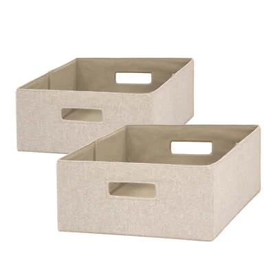 Better Homes & Gardens Half-Size Fabric Storage Bin, 2 Pack Tan Foldable Durable