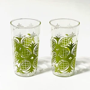 Pineapple Tumblers, MCM, Clear Glass with Olive Green and White, Set of 2 - Picture 1 of 3