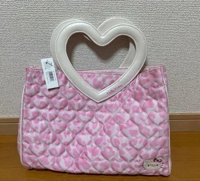 Borsa Hello Kitty stampa leopardata 2002 Sanrio manico cuore rara usata - Immagine 1 di 4
