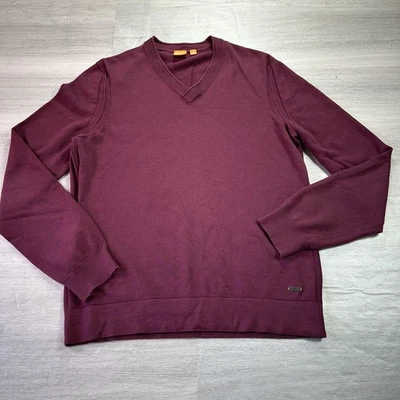 Suéter Boss Naranja Para Hombre Grande Borgoña Cuello en V Tejido Pullover Hugo Boss Foto 1 de 4