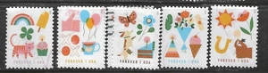 US Sc# 5803-5807 THINKING OF YOU (WHIMSICAL) SET of 5 USED SINGLES OFF PAPER SOU - Picture 1 of 1