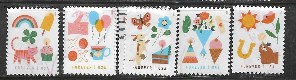 US Sc# 5803-5807 THINKING OF YOU (WHIMSICAL) SET of 5 USED SINGLES OFF PAPER SOU - Image 1 of 1
