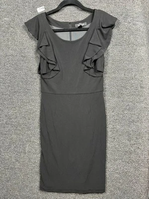 White House Black Market Sheath Midi Dress Womens Size 2 Black Ruffle Sleeves  - Image 1 of 4