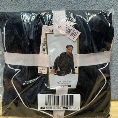 SALE NWT Victoria Secret Pant Black Pink Satin Pajama Set XS Extra Small $80 - Image 1 of 3