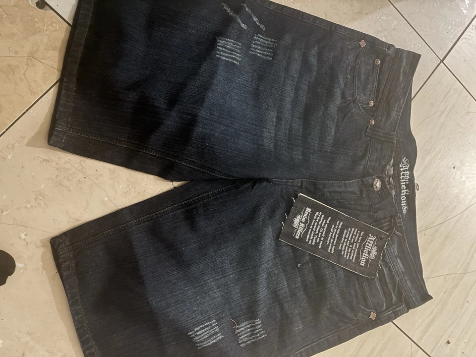  Pantalones Cortos Cooper Premium Affliction Azul Denim Negro Talla 40x32 - Y2K Foto 1 de 2