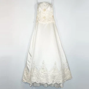Oleg Cassini Elfenbein Satin Perlen Perlen Ballkleid Braut Hochzeitskleid Neu ohne Etikett - Bild 1 von 21
