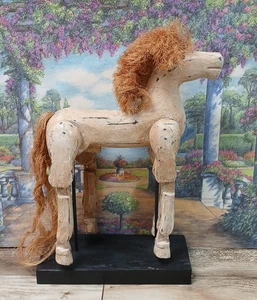 Statuina manichino cavallo artista arte popolare in legno articolato vintage - Foto 1 di 11