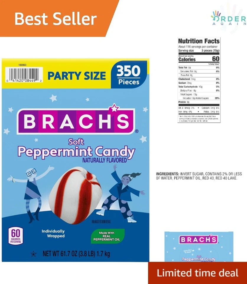 Brach's Soft Peppermint Candy Individually Wrapped Pieces 61.7 oz Carton (350