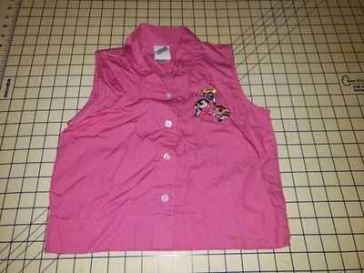 Vtg 2000 Power Puff Girls Button Front Pink M 7/8 Collared Vest Cartoon Network  - Image 1 of 4