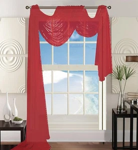 SHEER VOILE 216" LONG WINDOW SCARF RED - Picture 1 of 1