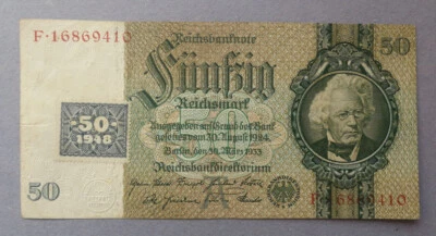 Germany 50 Mark 1933/48 with East Germany stamp VF - Image 1 of 2