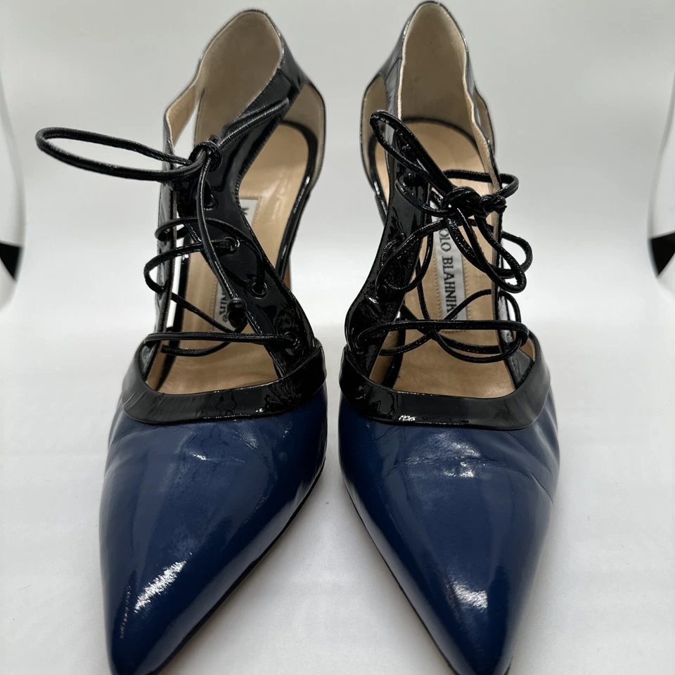 Manolo Blahnik  Patent Leather Colorblock Pattern D'Orsay Pumps Size 38 - Image 1 of 4