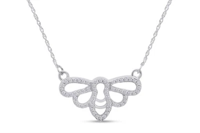 Gargantilla colgante de abeja de diamantes redondos naturales de 1/6 quilate collar de oro macizo de 10 quilates Foto 1 de 4