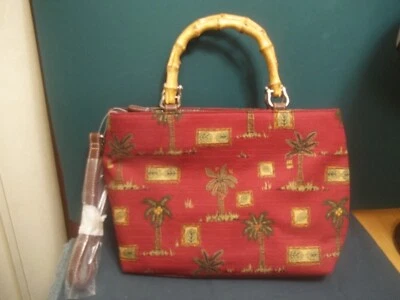 Relic Brand Fabric Beach Bag Purse with matching Wallet Wood Bamboo Handles NEW - Image 1 of 4