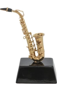 Gold Tone Saxophone 6” Brass & Wood Table Top Decor On Stand Broadway Gift Co - Picture 1 of 6