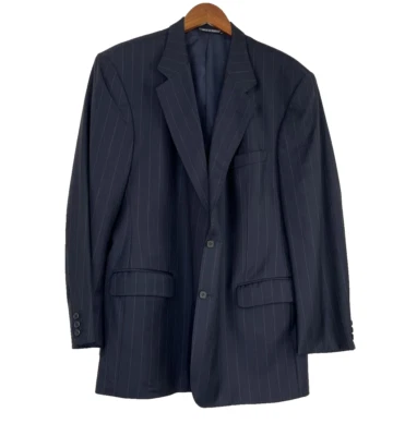 Jaqueta Burberrys Masculina 46 Longa Azul Marinho Lã Listrada Blazer com 2 Botões - Imagem 1 de 4