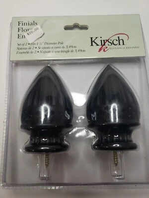 Bola acanalada Kirsch remates perforados negros poste de cortina se adapta a poste de 1-3/8" G11 Foto 1 de 4