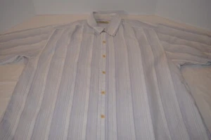 Mens Tommy Bahama XL Button Down Vertical Stripes Palm Tree White Cotton Blend - Picture 1 of 12