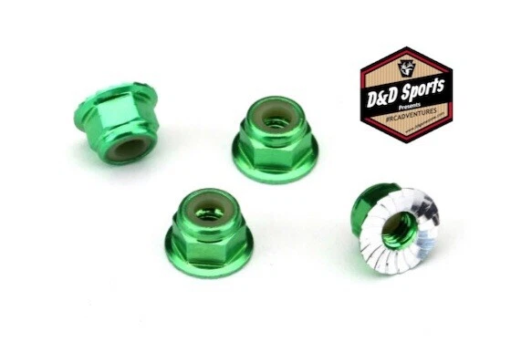 Traxxas 1747G Nuts aluminum flanged, serrated (4) 4mm Green - Image 1 of 1