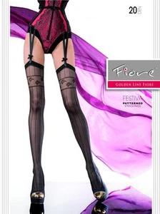 FIORE FESTIVA DESIGNER GARTER STOCKINGS 3 SIZE FINE EUROPEAN HOSIERY BLACK - Picture 1 of 7