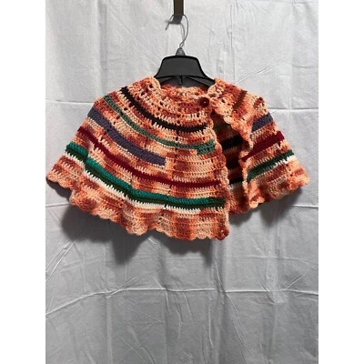 Vintage Crochet Capelet Encogerse de hombros Colorido Rayas Cierre de botones Hecho a mano Boho Chic Foto 1 de 3