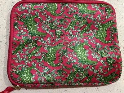 Lilly Pulitzer Tech Bolsa Estuche Viaje Diseñador Caimán Rosa Verde Bordado Foto 1 de 4