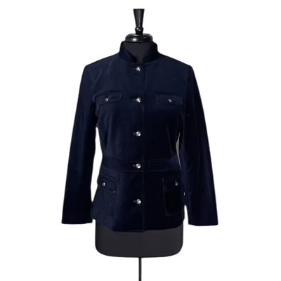 Blazer para mujer Talbots azul marino terciopelo forrado botón delantero abrigo chaqueta talla 10P Foto 1 de 4