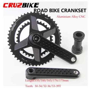 Road Bike Crankset 155-170mm Crank 50-34 52-36 53-39T Double Chainring with BB - Picture 1 of 25