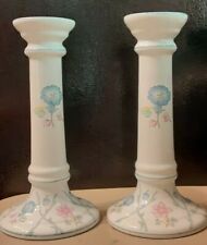 R.B. Bernarda Portugal White Floral Ceramic Pillar Candle Holders (set of 2)