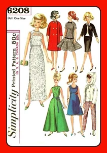 11½" Doll Clothing Wardrobe Simplicity 6208 Vtg 1965 Sewing Pattern - Picture 1 of 6