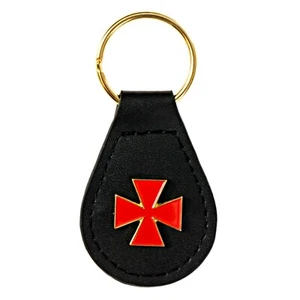 Portachiavi massonico croce templare in pelle - [nero e rosso][alto 3 1/4""] - Foto 1 di 4