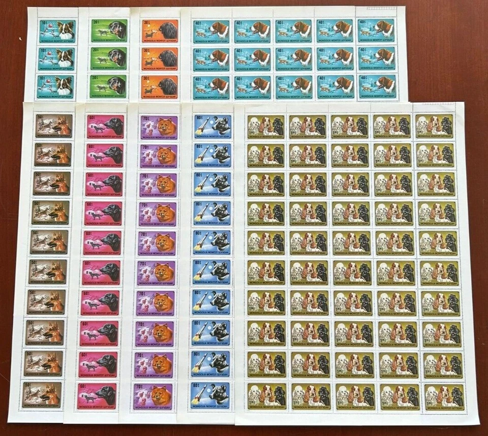 Mongolia 1978 - Perros - Juego de 9 hojas completas de estampillas - Scott #1028-36 - MNH Foto 1 de 1