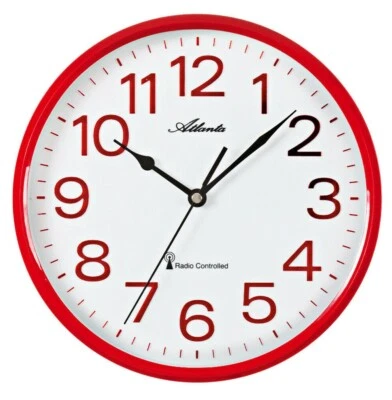 Moderne Funk Wanduhr Rot Analog Rund Küchenuhr Funkuhr Radio Controlled - 4378/1 - Bild 1 von 3