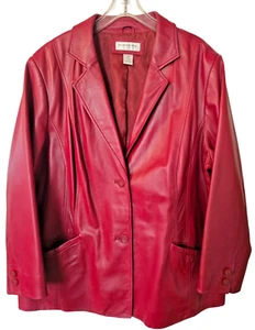 Preston & York Red Lamb Skin Leather Jacket 3X Two Button Leather Blazer Lined - Picture 1 of 13