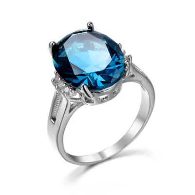 Lo último Mujeres Azul Oscuro AAA CZ Alianza Boda Joyería Oro Blanco Relleno Anillo Talla 6-10 Foto 1 de 4
