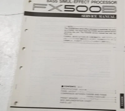 Procesador de efectos simulados de graves Yamaha FX500B de colección manual de servicio y lista de piezas Foto 1 de 3