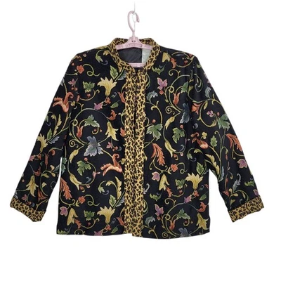 Chaqueta Tapiz Bordada De Colección Para Mujer XL Negra Floral Boho Arte Para Usar NUEVA Foto 1 de 4