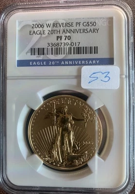 2006-W $50 1-oz Reverse Proof American Gold Eagle 20th Anniversary Set NGC PF70 - Image 1 of 3